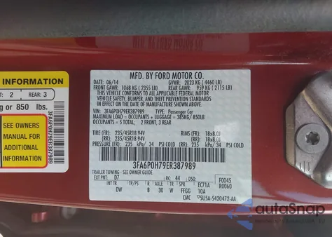 2014 Ford Fusion Se z USA, uszkodzony, nr VIN 3FA6P0H79ER387989